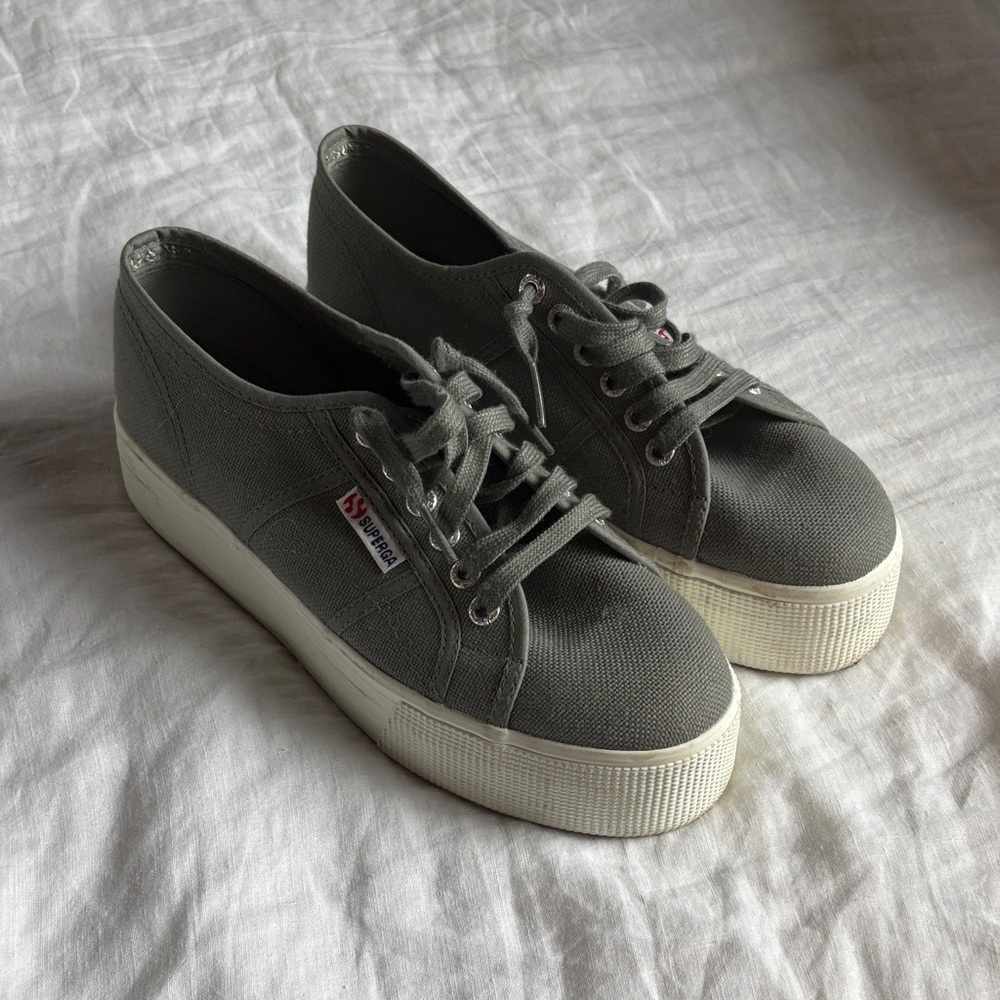 Superga Charcoal Canvas Platform Sneakers
